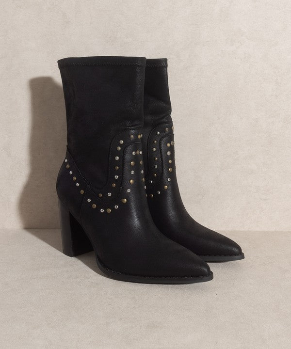 STUDDED COWGIRL HEELED BOOTS