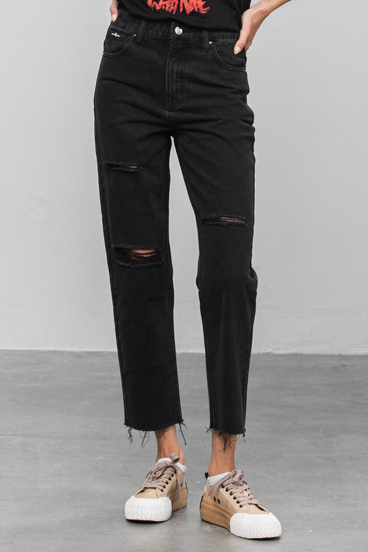 HIGH RISE PREMIUM STRAIGHT JEANS BLACK DENIM