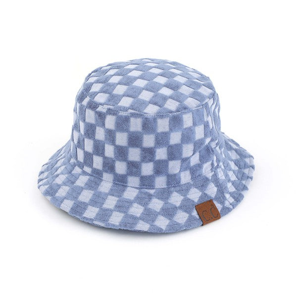 CHECKERED TERRY CLOTH BUCKET HAT