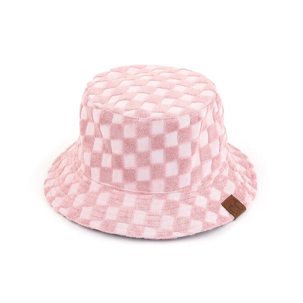 CHECKERED TERRY CLOTH BUCKET HAT