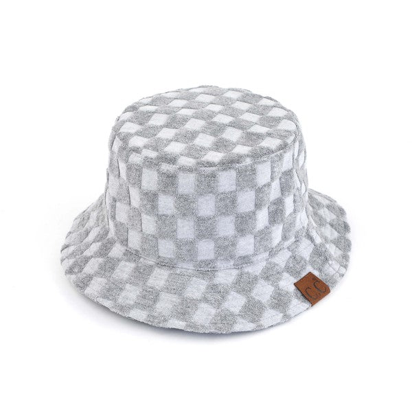 CHECKERED TERRY CLOTH BUCKET HAT