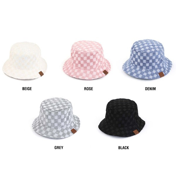 CHECKERED TERRY CLOTH BUCKET HAT