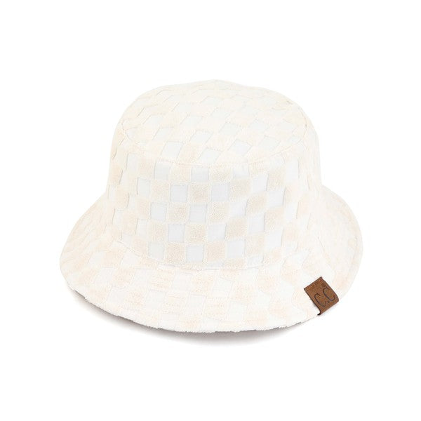 CHECKERED TERRY CLOTH BUCKET HAT