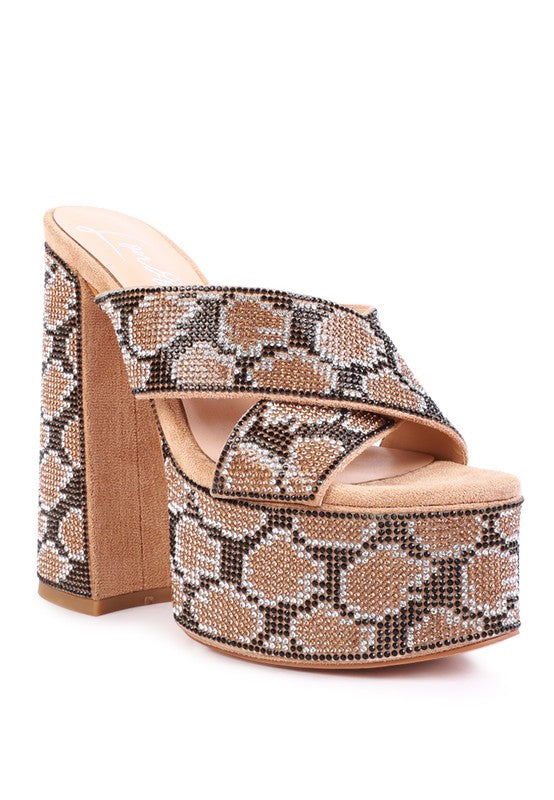 PLATFORM RHINESTONE PATTERNED MULES