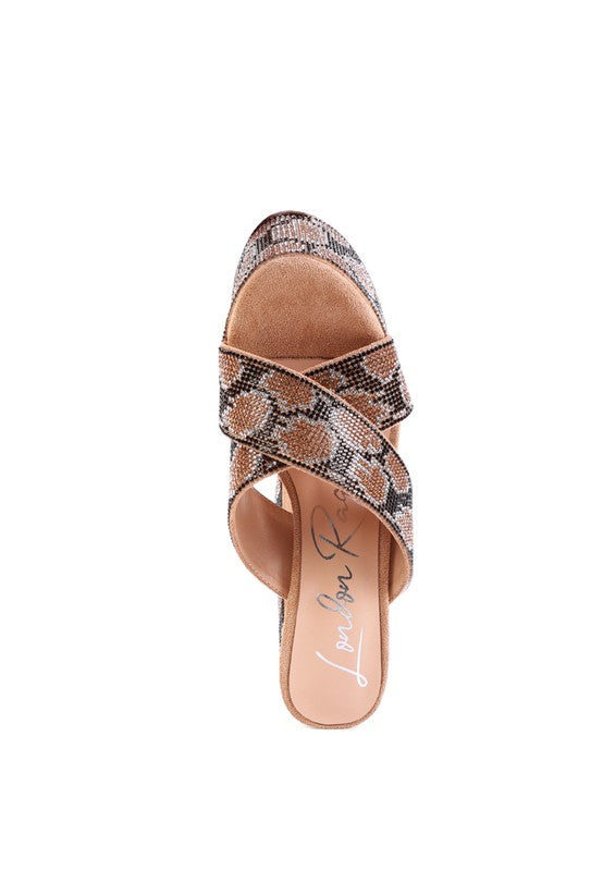 PLATFORM RHINESTONE PATTERNED MULES