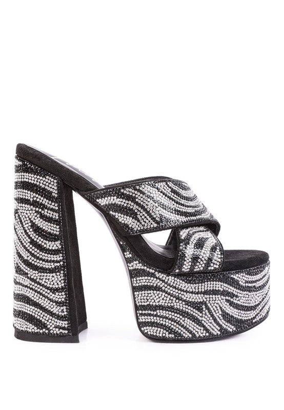 PLATFORM RHINESTONE PATTERNED MULES