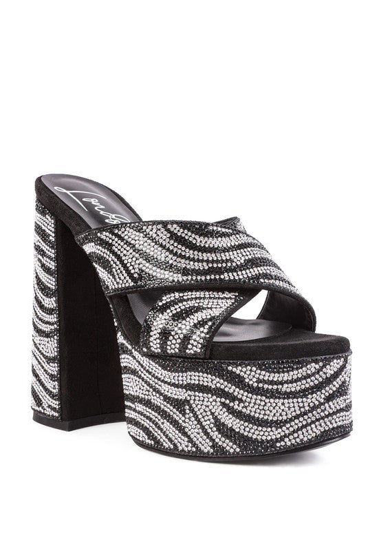 PLATFORM RHINESTONE PATTERNED MULES