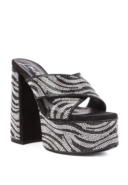 PLATFORM RHINESTONE PATTERNED MULES