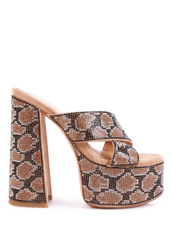 PLATFORM RHINESTONE PATTERNED MULES