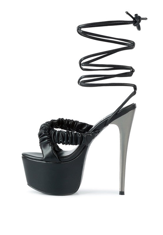 PLEASER RUCHED STRAPS TIE UP SANDAL