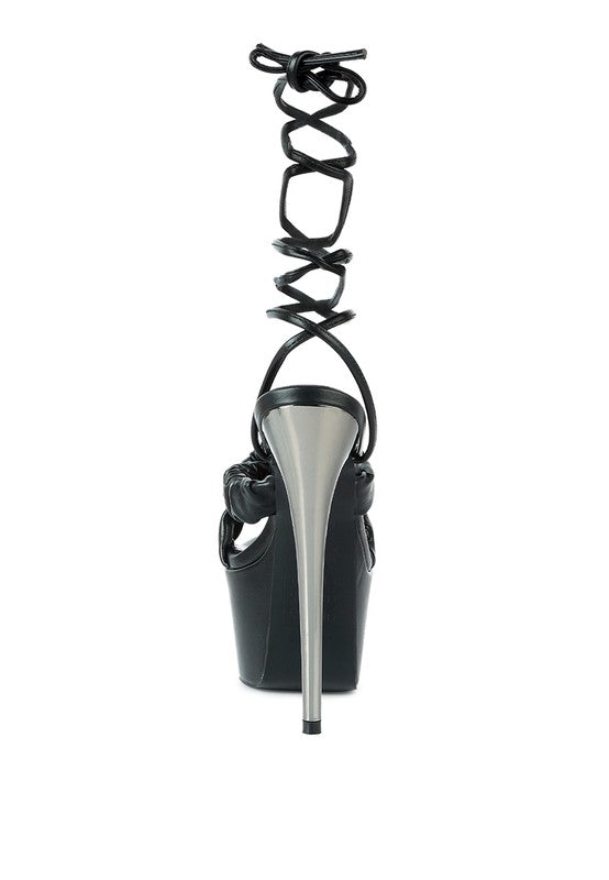 PLEASER RUCHED STRAPS TIE UP SANDAL