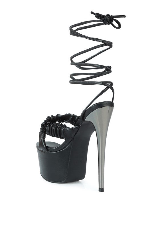 PLEASER RUCHED STRAPS TIE UP SANDAL