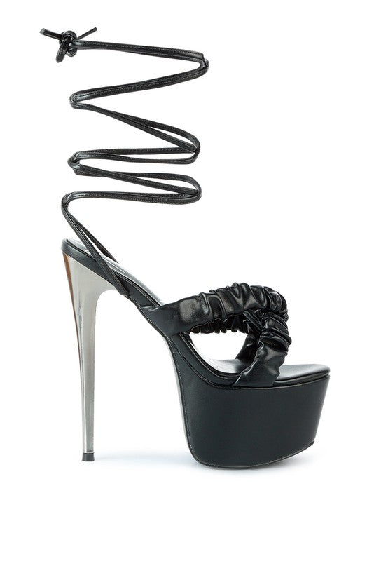 PLEASER RUCHED STRAPS TIE UP SANDAL