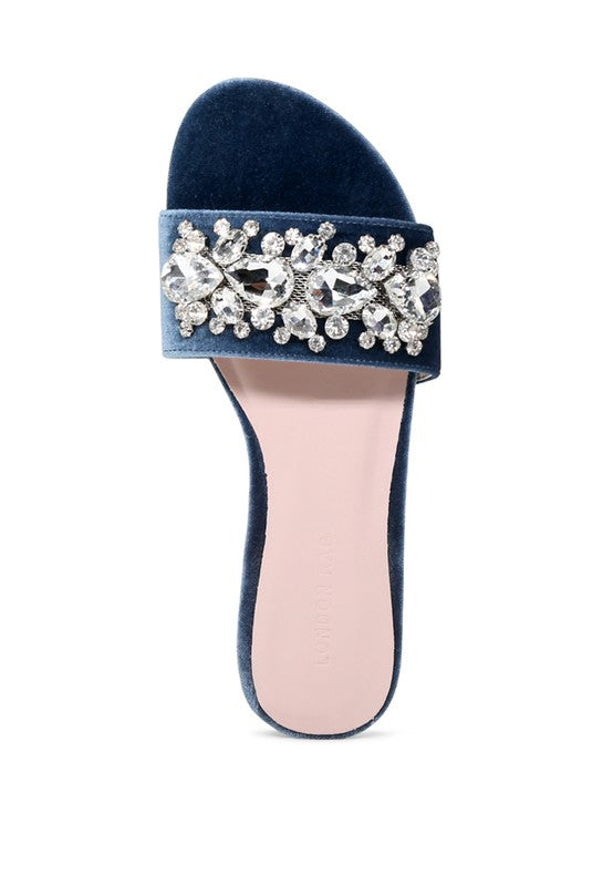 DENIM EMBELLISHED FLATS