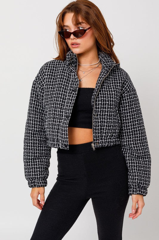 TWEED CROP PUFFER JACKET