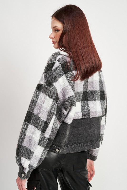 FLEECE WITH DENIM PLAID JACKET