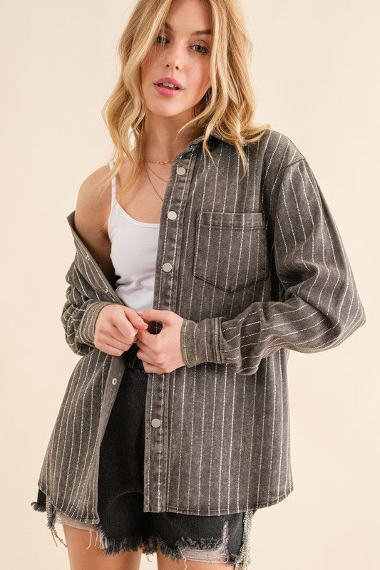 SPARKLE STONE STRIPE DENIM JACKET