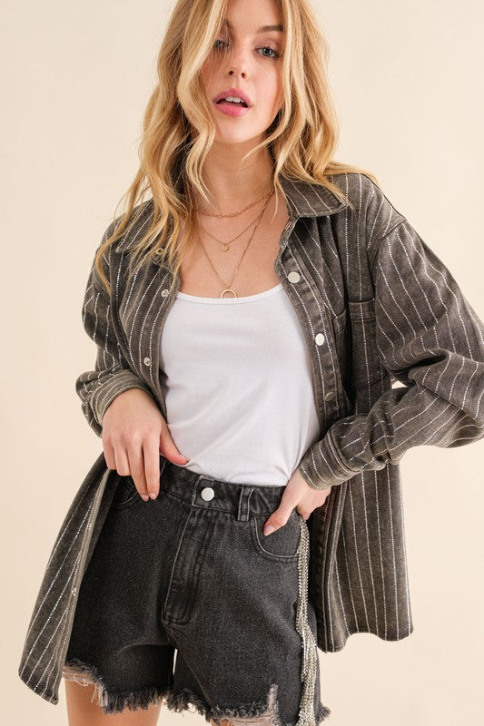 SPARKLE STONE STRIPE DENIM JACKET