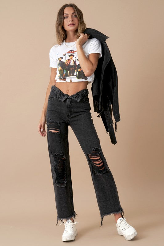 FLIPPED WAIST STRAIGHT JEANS