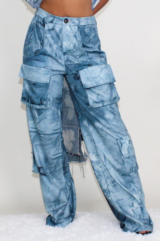 TIE DYE PRINT CARGO PANTS